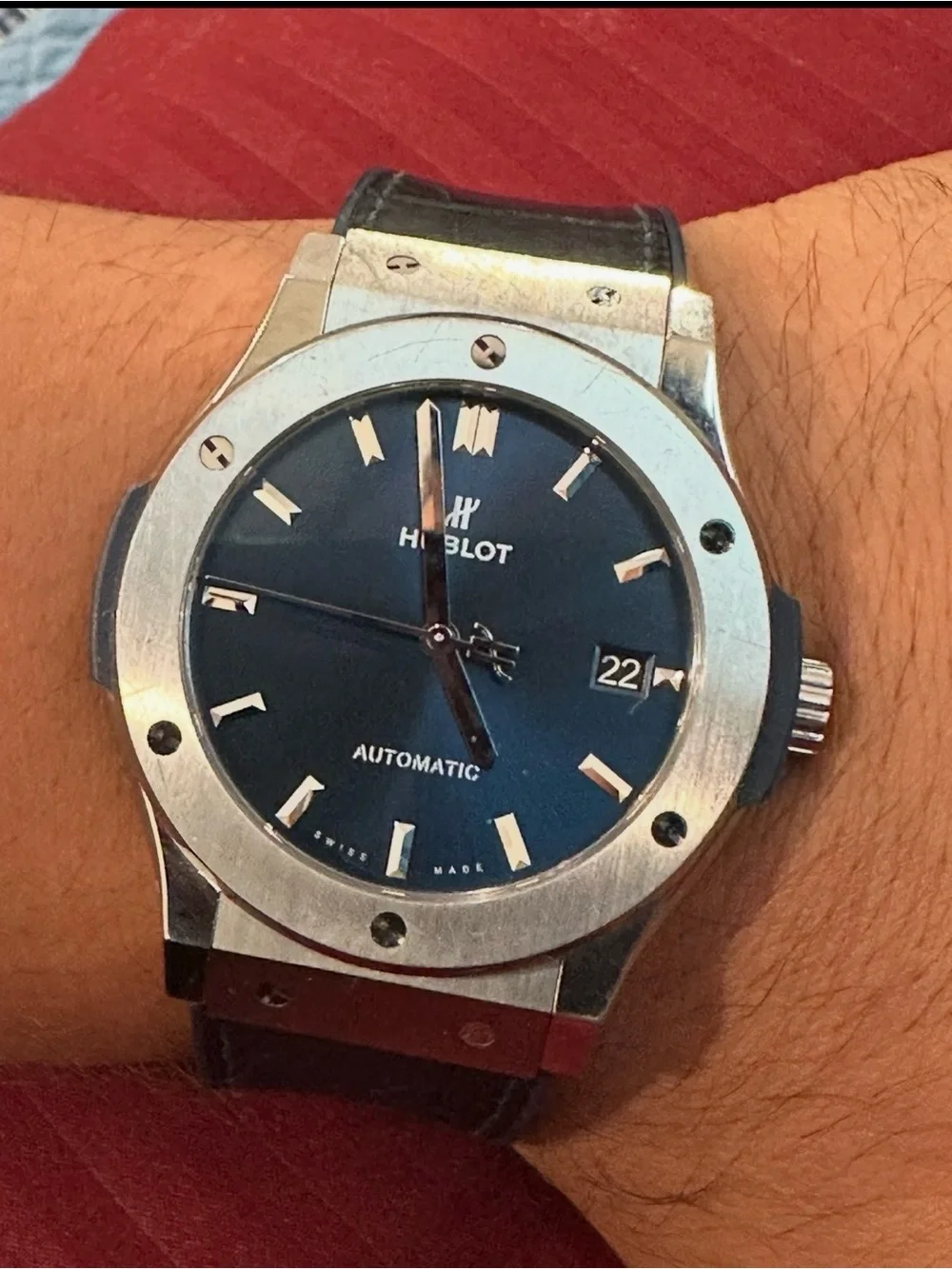 Hublot Blue Dial Automatic Watch with Silver Case